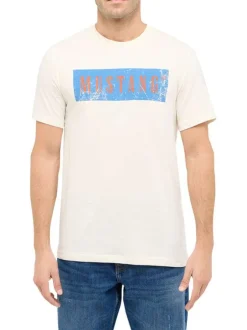 T-shirt Austin en coton blanc à imprimé orange et bleu et à col rond