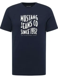 T-shirt Austin en coton marine à imprimé, coupe droite et col rond