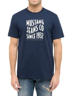 T-shirt Austin en coton marine à imprimé, coupe droite et col rond