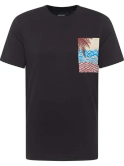 T-shirt Austin en coton noir à imprimé poitrine, coupe droite et col rond