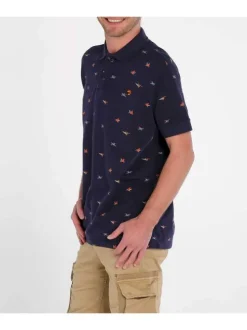 T-shirt avec imprimé perroquet pour homme bleu en coton coupe droite