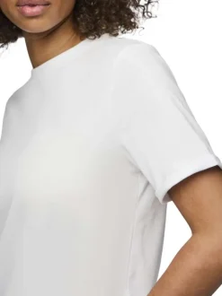 T-shirt basic en coton blanc uni à coupe droite avec un col rond