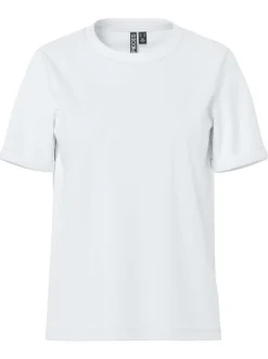 T-shirt basic en coton blanc uni à coupe droite avec un col rond