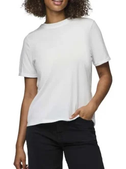 T-shirt basic en coton blanc uni à coupe droite avec un col rond
