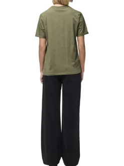 T-shirt basic en coton kaki uni à coupe droite avec un col rond