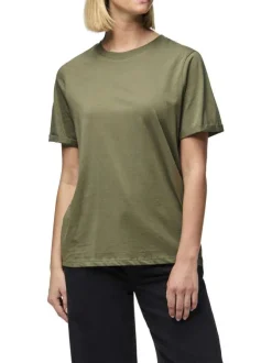T-shirt basic en coton kaki uni à coupe droite avec un col rond