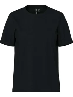 T-shirt basic en coton noir uni à coupe droite avec un col rond