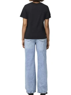 T-shirt basic en coton noir uni à coupe droite avec un col rond