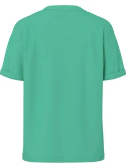T-shirt basic en coton vert uni à coupe droite avec un col rond