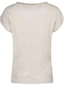 T-shirt beige avec une coupe droite un col rond et sans manches