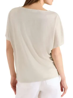 T-shirt beige à imprimé avec une coupe droite et un col rond