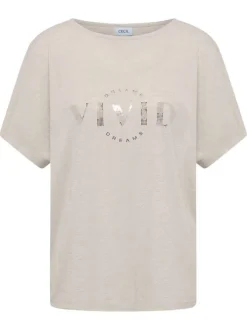 T-shirt beige à imprimé avec une coupe droite et un col rond