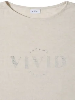 T-shirt beige à imprimé avec une coupe droite et un col rond