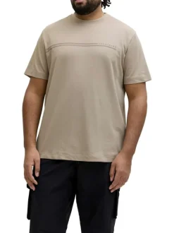 T-shirt beige uni avec une coupe droite, un col rond et des manches courtes