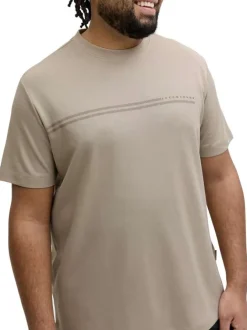 T-shirt beige uni avec une coupe droite, un col rond et des manches courtes