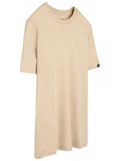 T-shirt beige uni avec un logo à coupe droite et à col rond