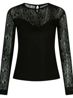 T-shirt bi-matière noir uni en coton mélangé col rond