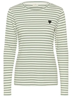 T-shirt blanc cassé à rayures avec une coupe ajustée et un col rond