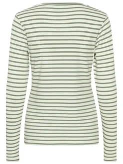 T-shirt blanc cassé à rayures avec une coupe ajustée et un col rond