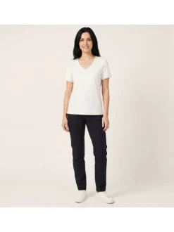 T-shirt blanc à coupe droite pourvu d'un col v et de manches courtes