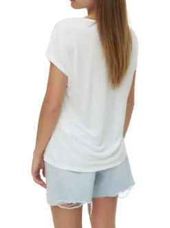 T-shirt blanc coupe droite pourvu d'un col v orné de liserés dorés