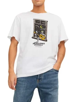 T-shirt blanc en coton avec une coupe droite et un col rond