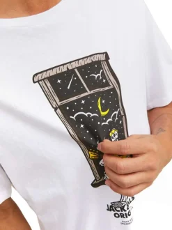 T-shirt blanc en coton avec une coupe droite et un col rond