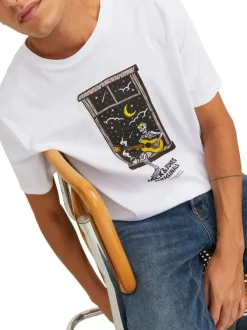 T-shirt blanc en coton avec une coupe droite et un col rond