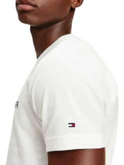 T-shirt blanc en coton biologique col rond et manches courtes avec logo brodé sur la poitrine