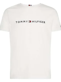 T-shirt blanc en coton biologique col rond et manches courtes avec logo brodé sur la poitrine