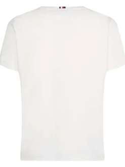 T-shirt blanc en coton biologique col rond et manches courtes avec logo brodé sur la poitrine