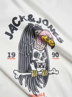 T-shirt blanc en coton biologique mélangé avec une coupe droite et un col rond