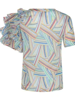 T-shirt blanc en coton coupe droite à motif graphique col rond à manches courtes