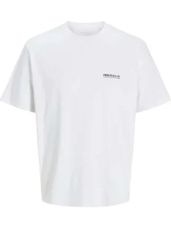 T-shirt blanc en coton imprimé à coupe loose avec col rond et manches courtes