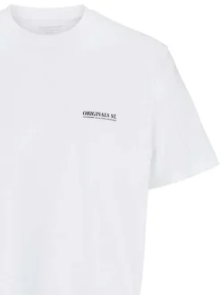 T-shirt blanc en coton imprimé à coupe loose avec col rond et manches courtes