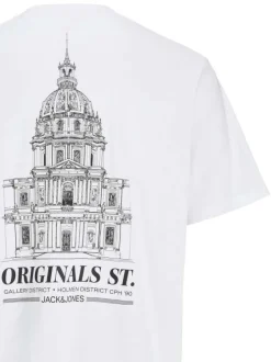 T-shirt blanc en coton imprimé à coupe loose avec col rond et manches courtes
