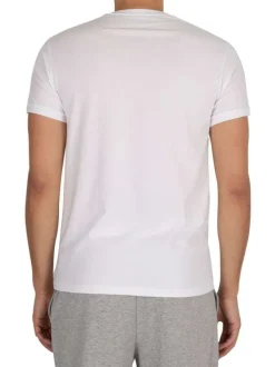 T-shirt blanc en coton uni avec logo floqué coupe slim col rond