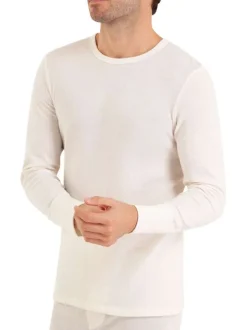 T-shirt blanc en laine mélangée avec col rond et coupe droite