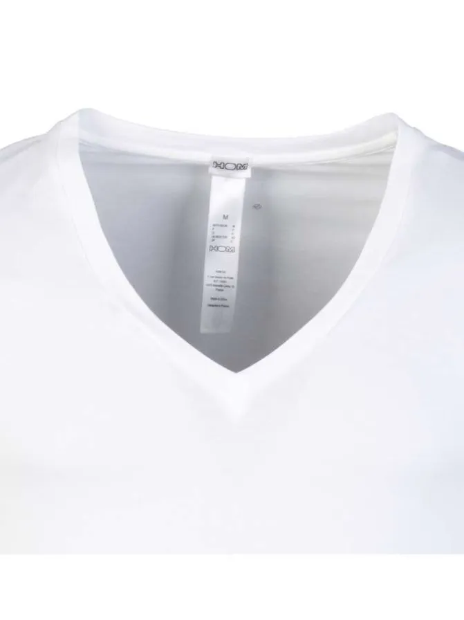 T-Shirt blanc en v-coton elasthanne v-uni coupe v-courte col v-col v