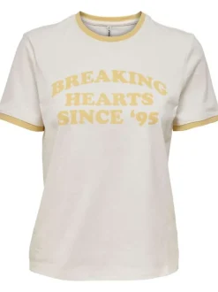 T-shirt blanc et jaune en coton coupe près du corps col rond et écriture sur la poitrine