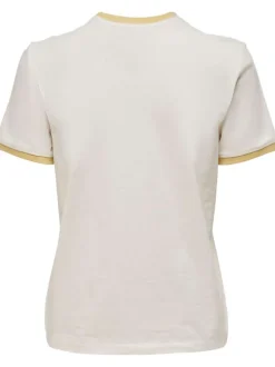 T-shirt blanc et jaune en coton coupe près du corps col rond et écriture sur la poitrine