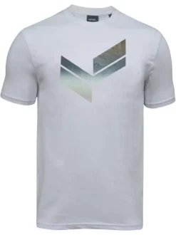 T-shirt blanc fantaisie coupe droite avec un col rond et gros logo poitrine