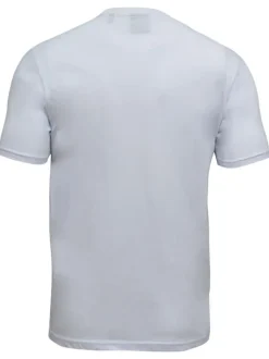 T-shirt blanc fantaisie coupe droite avec un col rond et gros logo poitrine
