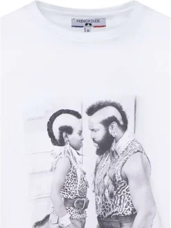 T-shirt blanc fantaisie en coton biologique à col rond