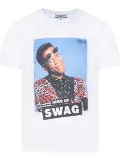 T-shirt blanc fantaisie en coton biologique à col rond