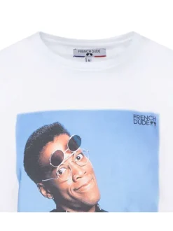 T-shirt blanc fantaisie en coton biologique à col rond