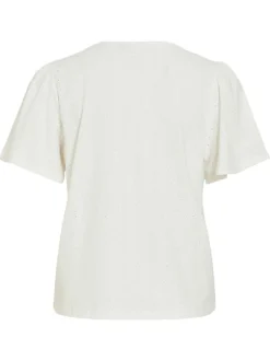 T-shirt blanc géométrique avec une coupe droite et un col rond