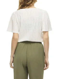 T-shirt blanc géométrique avec une coupe droite et un col rond