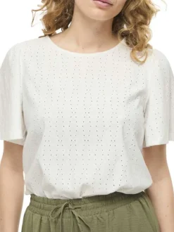 T-shirt blanc géométrique avec une coupe droite et un col rond