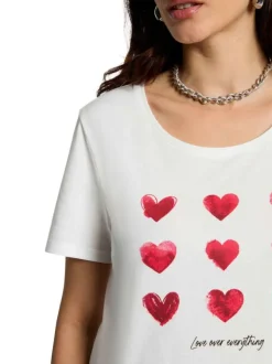 T-shirt blanc à imprimé avec une coupe droite et un col rond